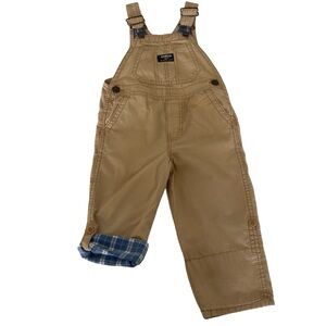OSHKOSH B'GOSH Vestpak Tan Overalls Blue Plaid Button up Legs Size 2T